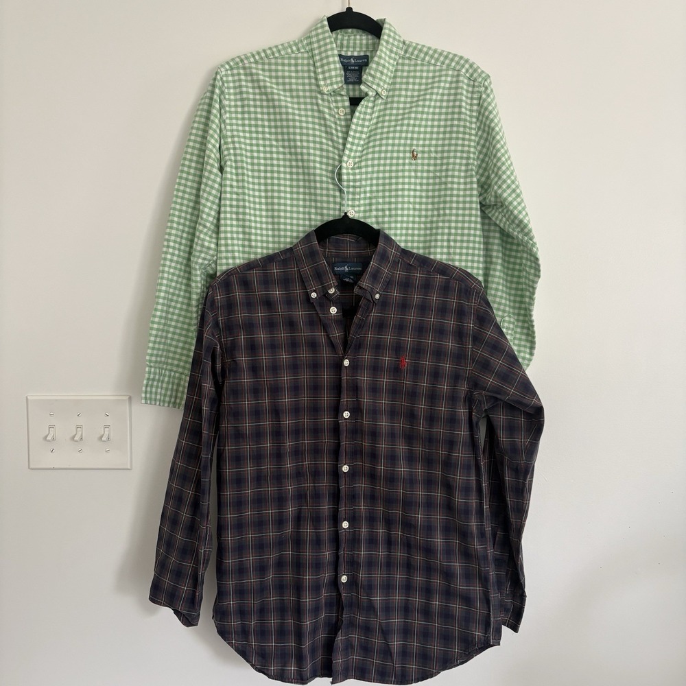 LOT OF 2 Ralph Lauren Shirt Boys Large 14-16 Button Down Preppy Long Sleeve